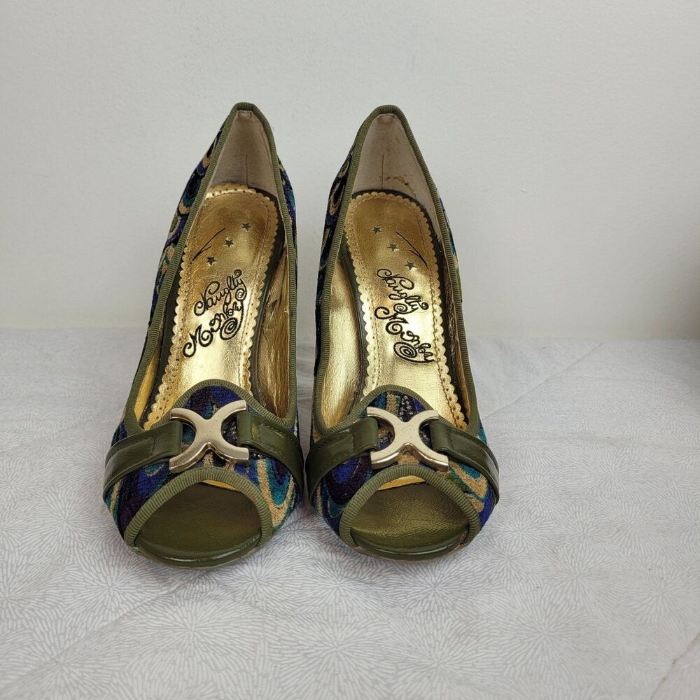 naughty monkey Olive Green Multicolor Patterned Peep-Toe Block Heels - Picture 4 of 13